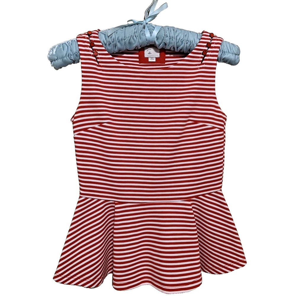 Anthropologie Postmark Peplum Top Womens XS Red White Striped Button Shoulder